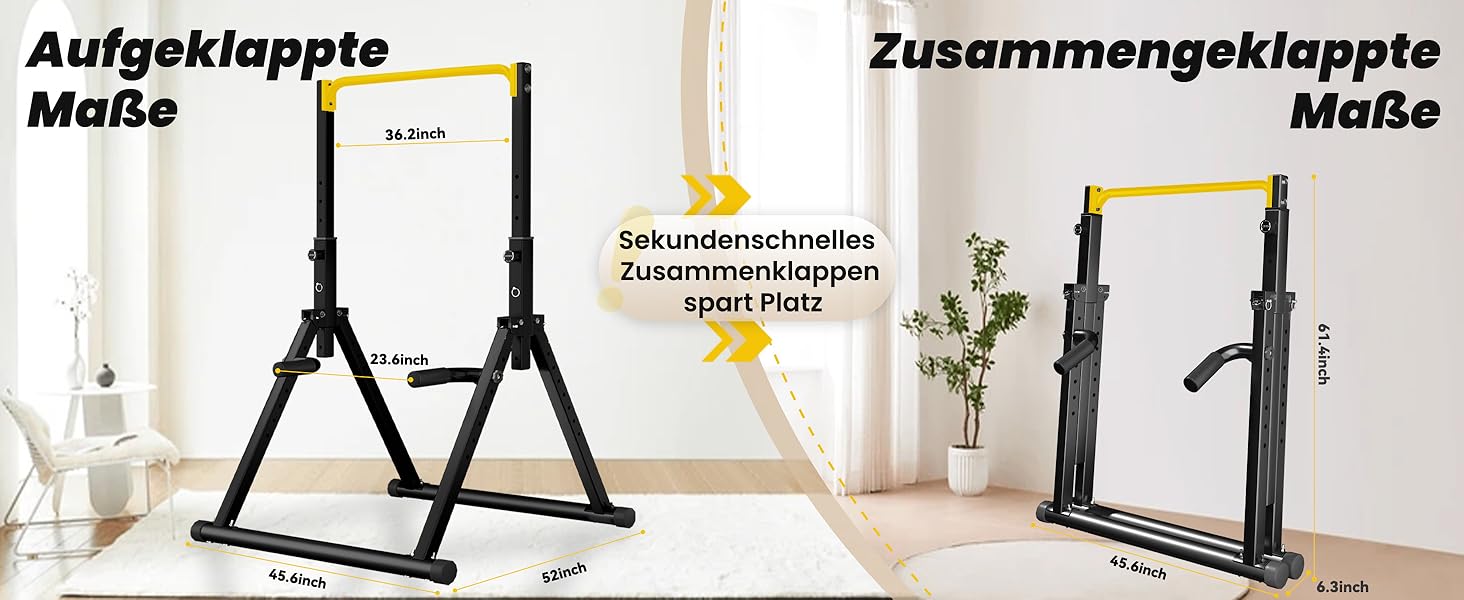Стійка для віджимань та підтягувань DOBESTS Faltbar Power Tower - багатофункціональний тренажер для дому, чорний (4 жовтих акцентів)