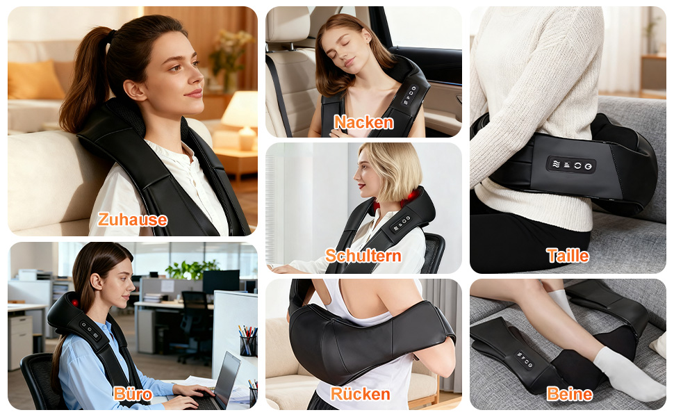 Масажер для шиї з підігрівом 2026, 4D Shiatsu масажер для шиї та плечей, знімає біль у шиї, спині, попереку тощо, з мережевим та автомобільним адаптером, подарунок для батьків та партнерів, чорний