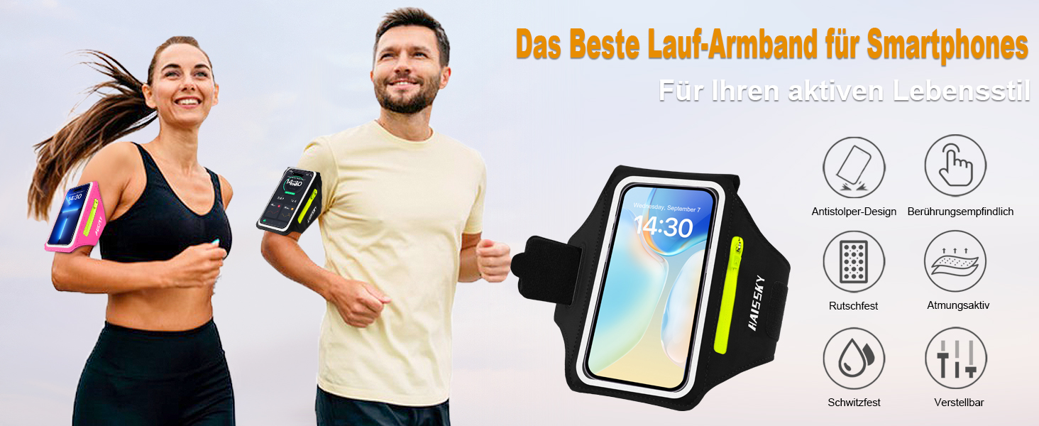 Спортивний браслет на руку для бігу з відділенням для телефону та ключей, чорний. Сумісний з iPhone 17/16/15/14/13/12/11 Pro Max/Plus. Оновлена модель, до 6.9 дюймів.