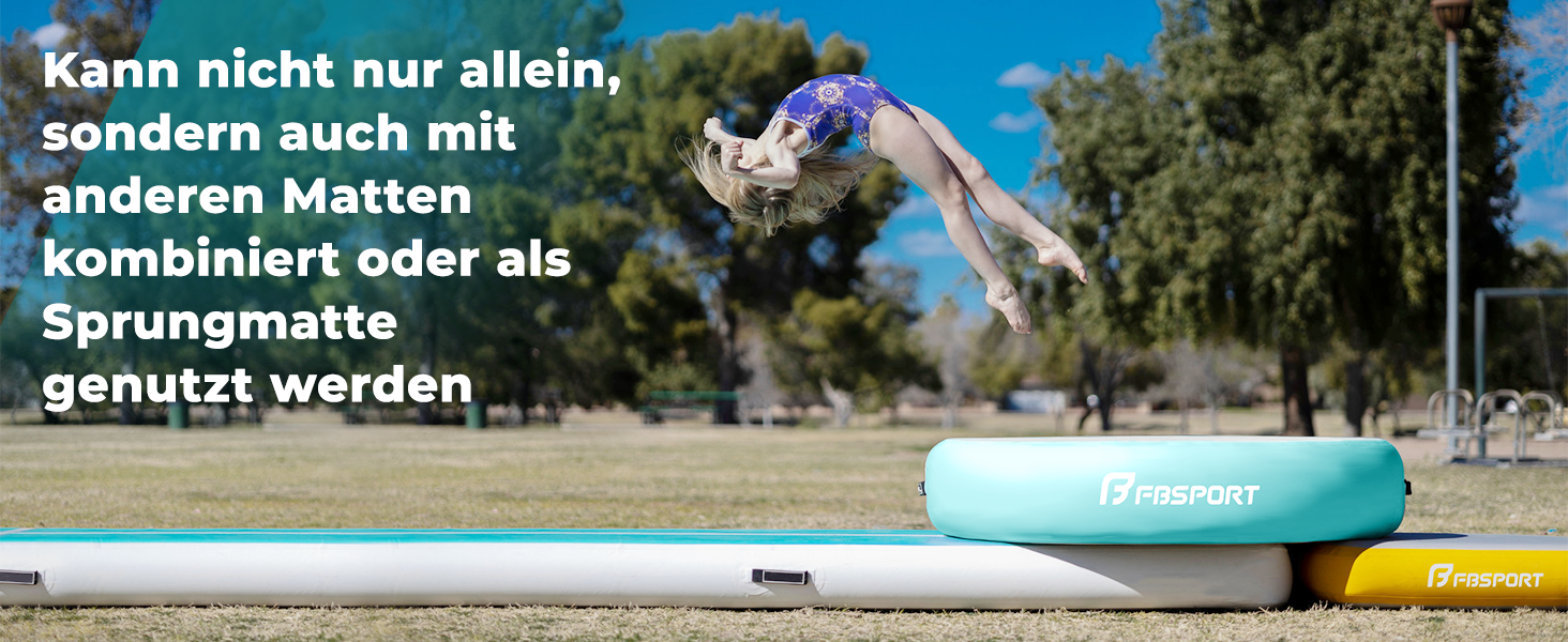 Airtrack Matte FBSPORT 100x20 см: Надувний килимок для гімнастики, акробатики та тренувань (м'ятний)