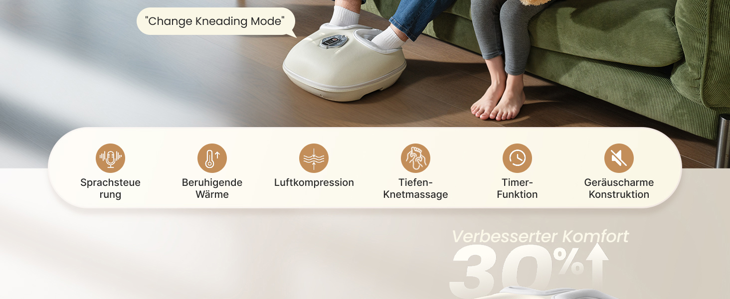 Масажер для ніг RENPHO з підігрівом, Shiatsu масажер для ніг при п'яткової фасції, подарунок на Різдво для жінок та чоловіків, бездротове керування, голосове керування (Новинка), Бежевий