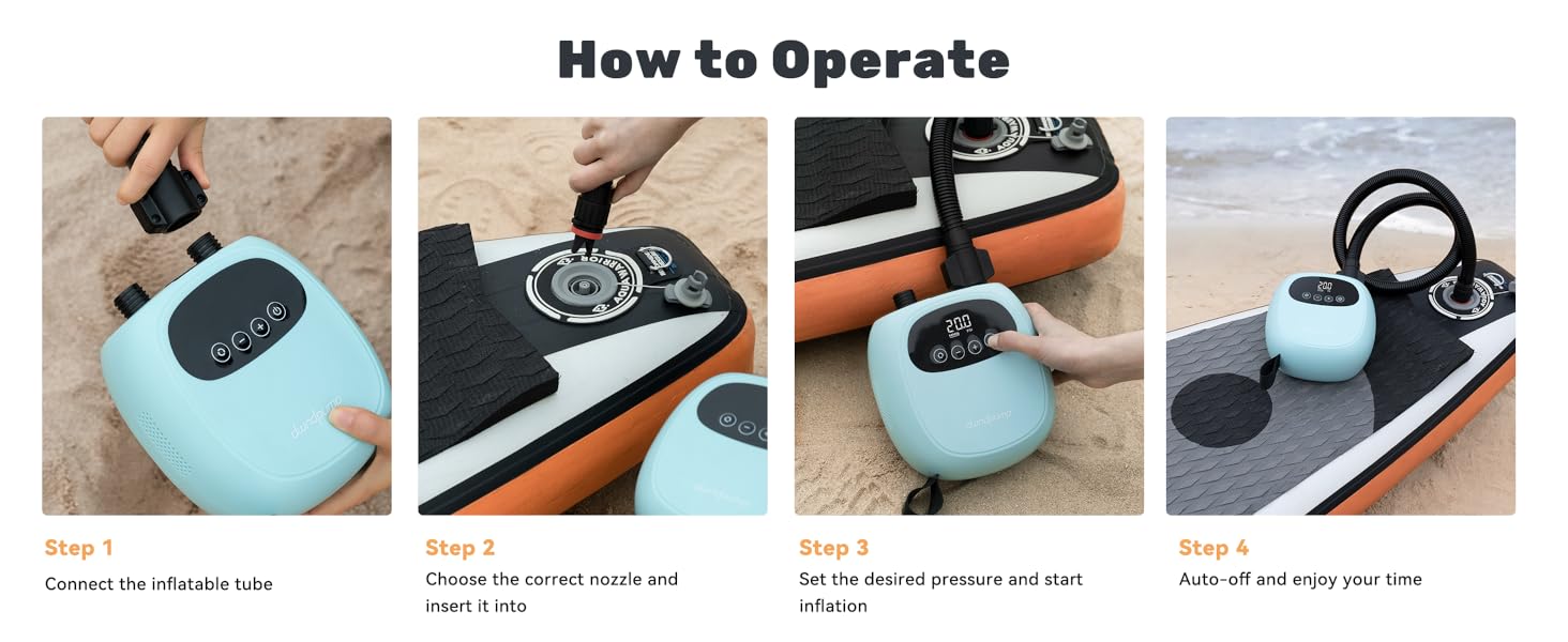Електричний насос для SUP до 20PSI з акумулятором, для каяків та SUP дощок, з 7 насадками, зелений