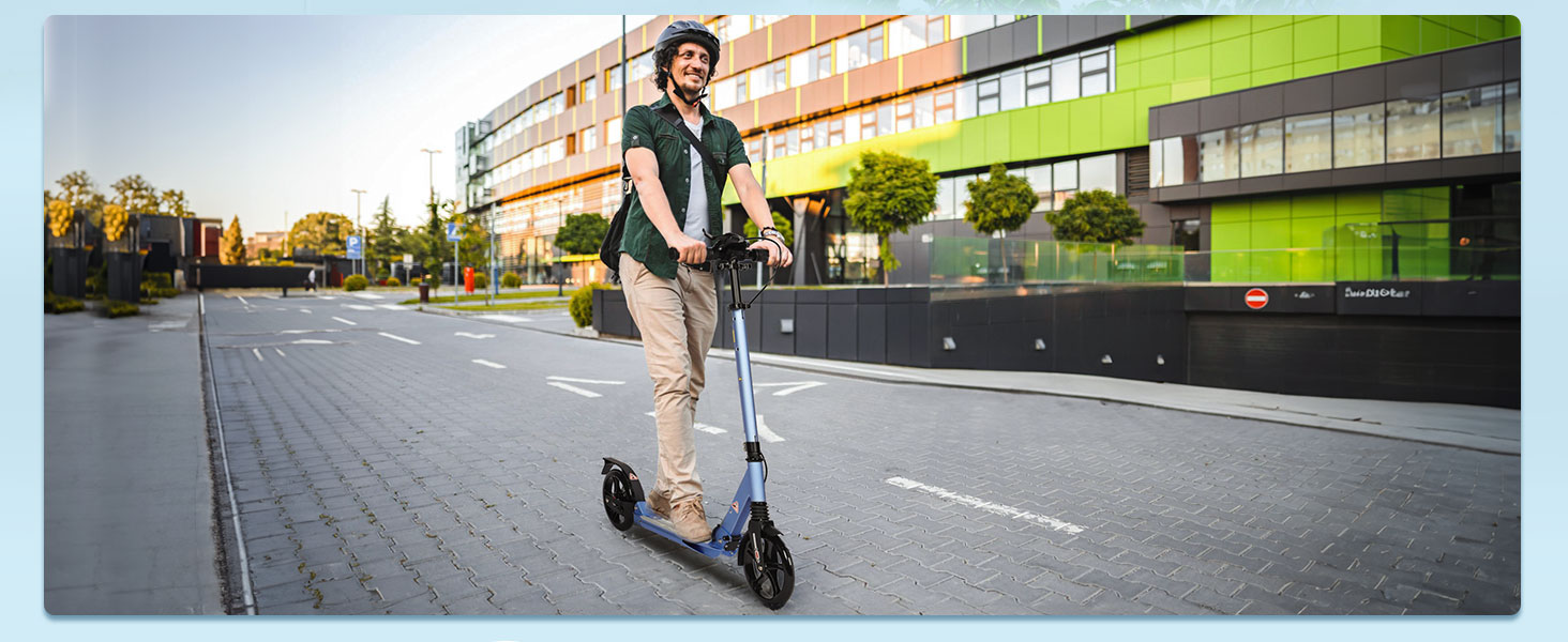 Дитячий складний самокат для дітей 8-15 років з великими колесами 200 мм, дисковими гальмами та регульованою висотою, синій