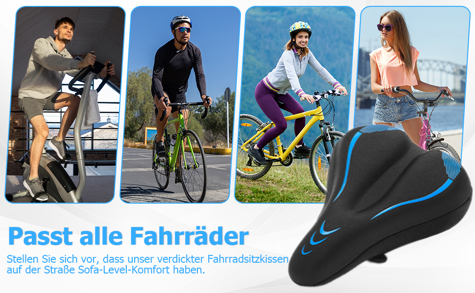 Подушка на сидіння велосипеда для чоловіків та жінок, потовщена та м'яка, комфортний чохол на сидіння велосипеда, велосипедний сидіння з подушкою для шосе, гірського велосипеда, електровелосипеда, тренажера C1, блакитний, вузький