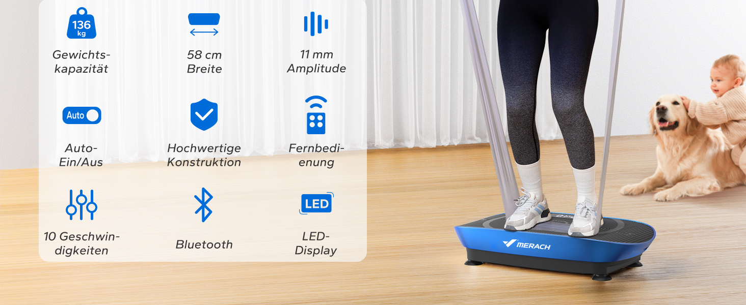 Вібраційна платформа MERACH для тренувань всього тіла, підтримка Bluetooth, синій