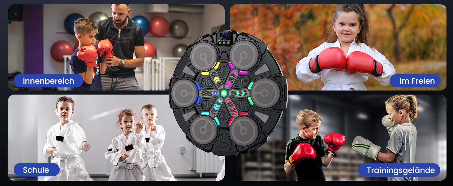 Музична боксерська машина IERAKOR для дітей з LED-підсвіткою, Bluetooth, 5 швидкостей, чорна