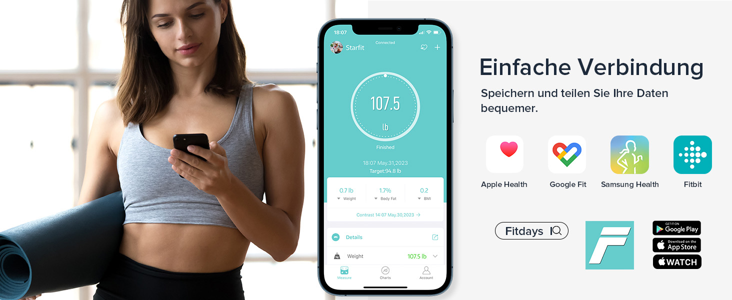 Ваги для тіла Posture з вимірюванням жиру, цифрові, 13 показників, шкала ваги з моніторингом BMI, синхронізація з додатками, до 180 кг