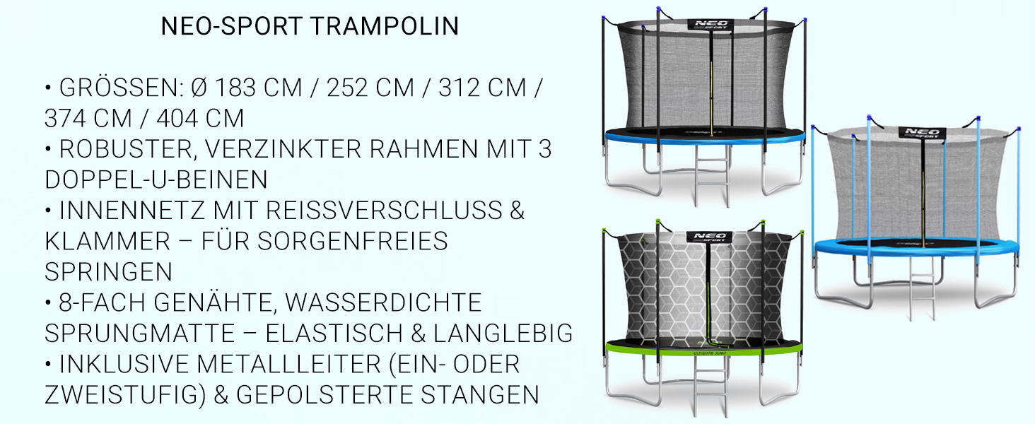 Батут Neo-Sport Outdoor для дітей з сіткою та сходами, 252 см