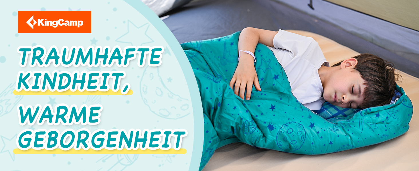 Сплячий мішок KingCamp для дітей, фланелевий, легкий, водонепроникний, компактний, зимовий, 4 сезони, для кемпінгу, підходить для дітей до 140 см, комфортна температура: 7°C (Блакитний L)