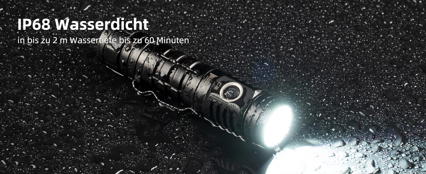 Ліхтарик WUBEN C2 LED: 2000 люмен, USB зарядка, тактичний, водонепроникний IP68, 4800mAh, 7 режимів, 6500K