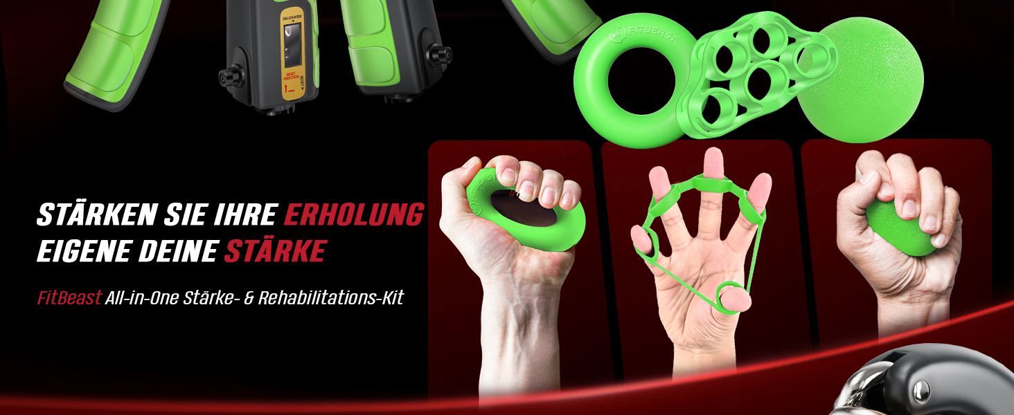 FitBeast Набір для тренування рук (5 шт.): підручники для підручників, розтискачі пальців, м'яч для хватання та м'яч для зняття стресу для спортсменів (світло-зелений)