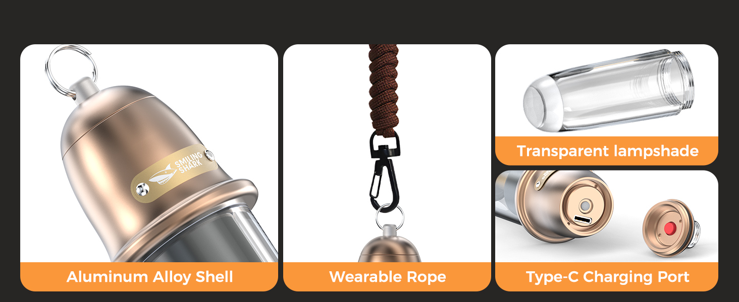 Ліхтар кемпінговий акумуляторний акумуляторний LED Shark з USB, IPX4, 5 кольорів, портативний, для відпочинку, походів, риболовлі, з брелоком