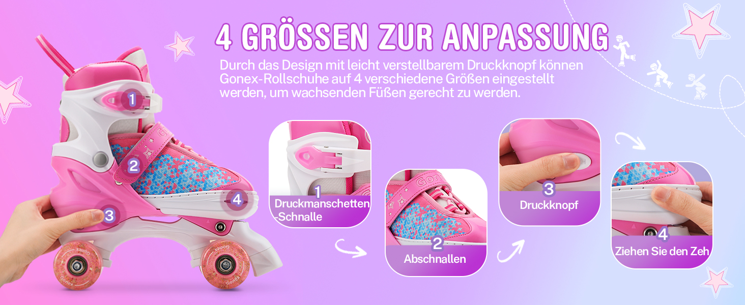 Роликові ковзани Gonex регульовані, світлові, для дівчаток та хлопчиків, розмір 35-38 (33-36)