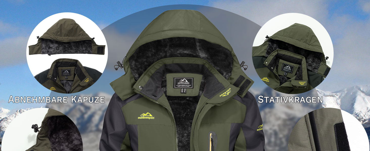 Зимова куртка KEFITEVD для чоловіків: водонепроникна, тепла, з підкладкою, для катання на лижах, спортивна, вітронепроникна, дихаюча, функціональна куртка з відстібаною капюшоном, XL, блакитна