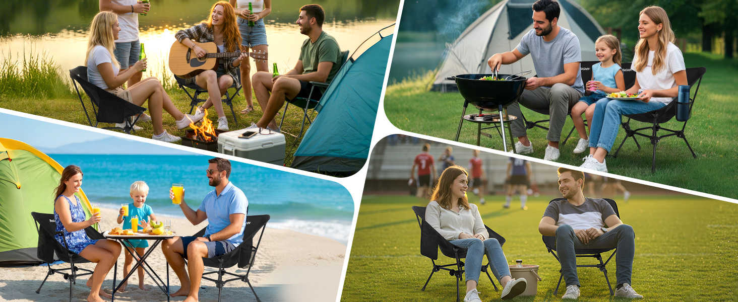 Зручний складаний стул для кемпінгу BeLeEv з 2 кишенями, легкий та компактний, для відпочинку на природі, риболовлі, фестивалів, трекінгу та пляжу