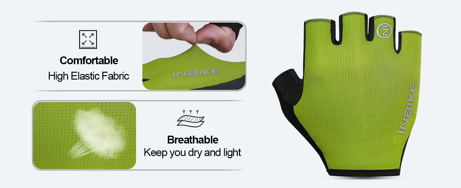 Рукавички велосипедні INBIKE Kurz Halbfinger MTB, чорно-зелені, розмір M (18.5-19.5 см), 5 кольорів