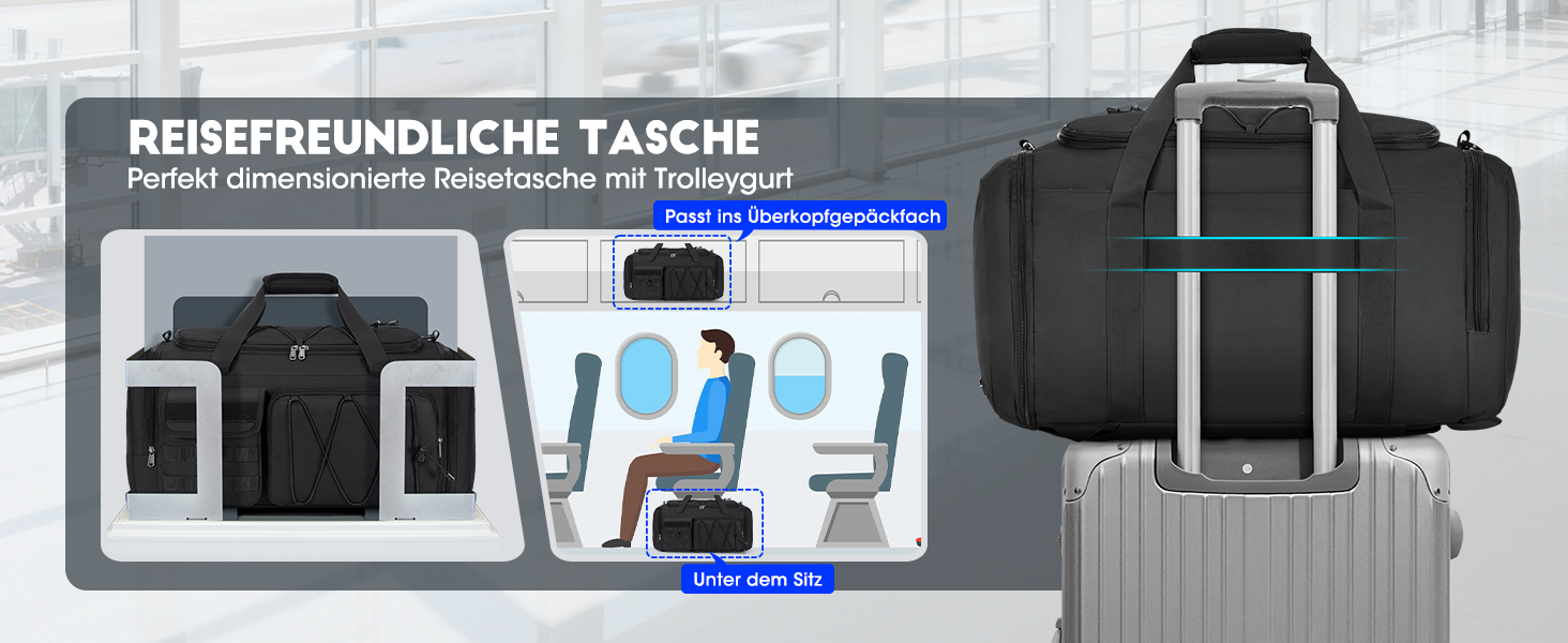 Спортивна сумка RAINSMORE 45L 3-в-1 для фітнесу та подорожей, водонепроникна дорожня сумка з відділенням для взуття та мокрих речей, чорна