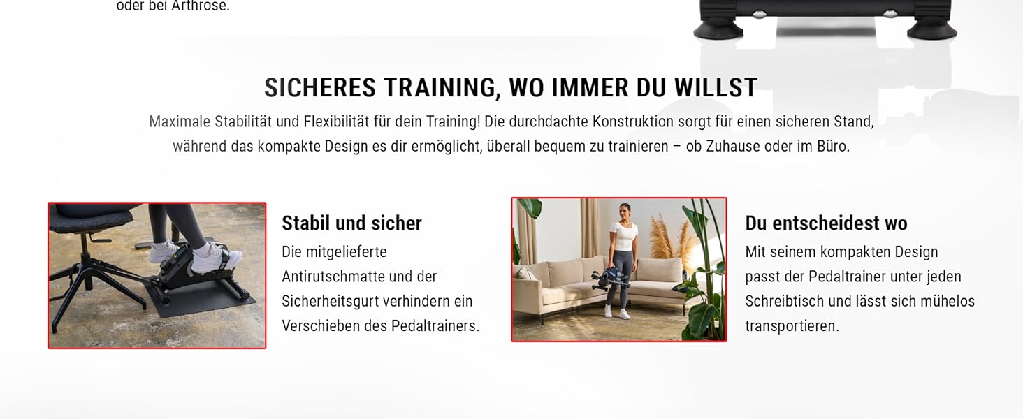 Магнітний тренажер для ніг HAMMER Pedaltrainer — міні-велотренажер для дому та офісу з дисплеєм, 8 рівнями навантаження, килимком та ременями безпеки