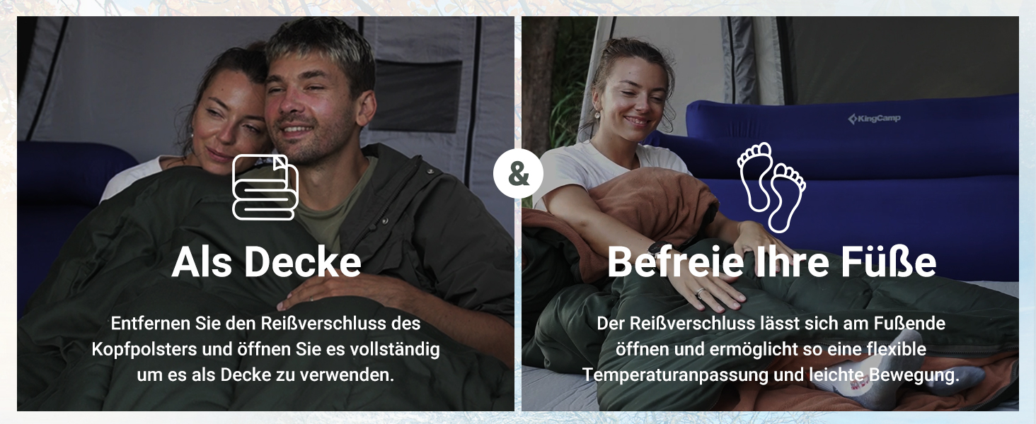 Сплячий мішок KingCamp для дорослих 3 в 1 з знімною ковдрою, зимовий, XXL, бавовна фланель, легкий, портативний, теплий (оливковий, наповнювач 500г/м²)