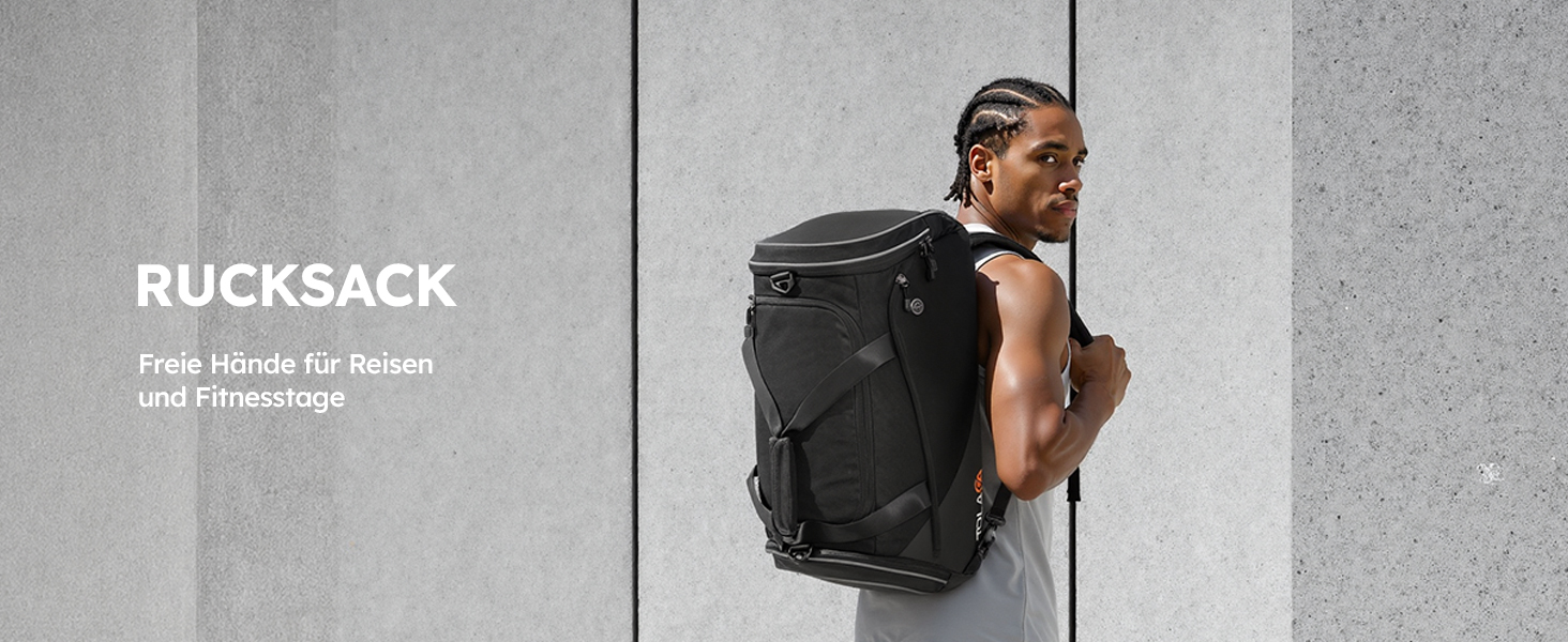 Спортивна сумка Tolaccea з відділенням для взуття та мокрого одягу, 47L, чорна. Ідеальна для фітнесу, тренувань, басейну та подорожей