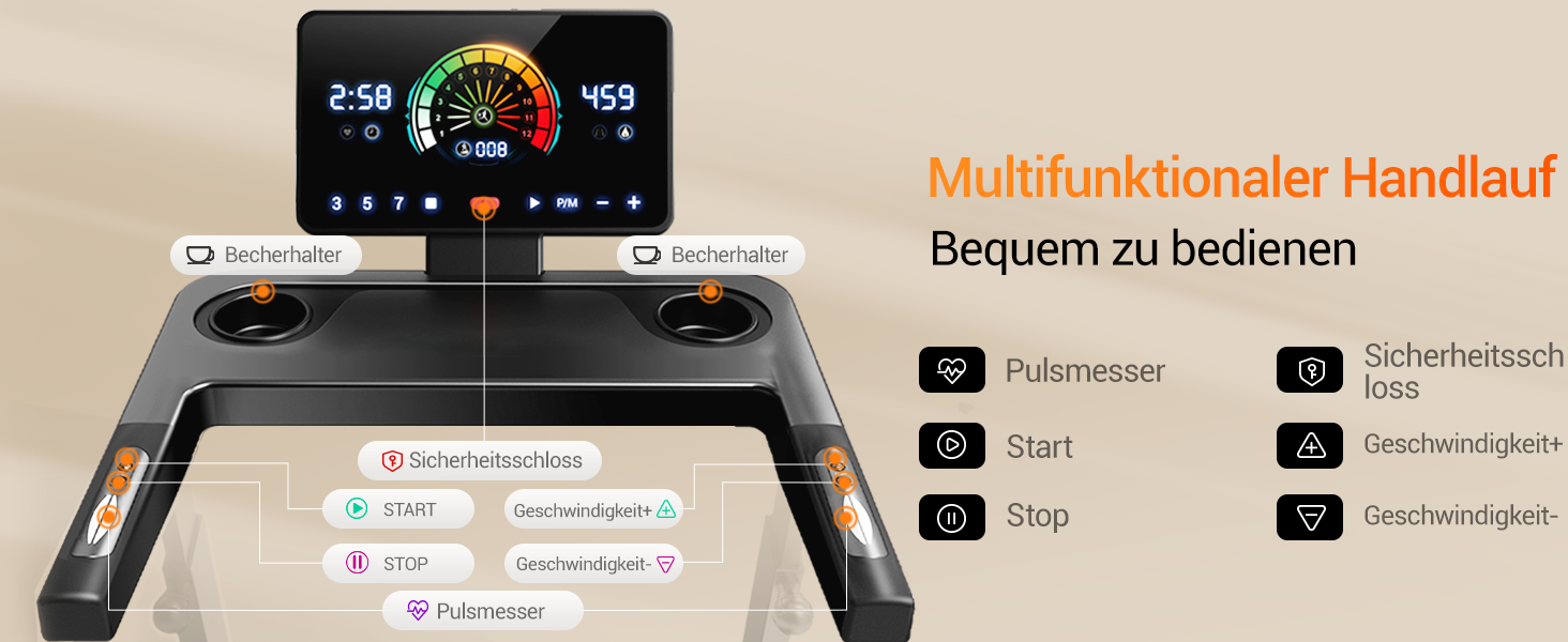 Бігова доріжка для дому LONTEK: складана, з нахилом 16%, швидкість до 14 км/год, мотор 3.5 к.с., пульсометр, LED-дисплей, макс. навантаження 180 кг, чорна