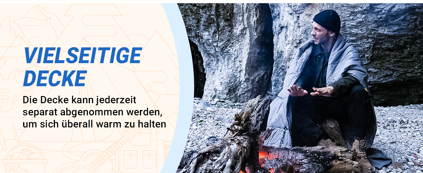 Сплячий мішок KingCamp для дорослих 3-в-1 з бавовняним флісовим підкладкою, зимовий, XXL, легкий, теплий, знімний ковдри, для туризму та відпочинку