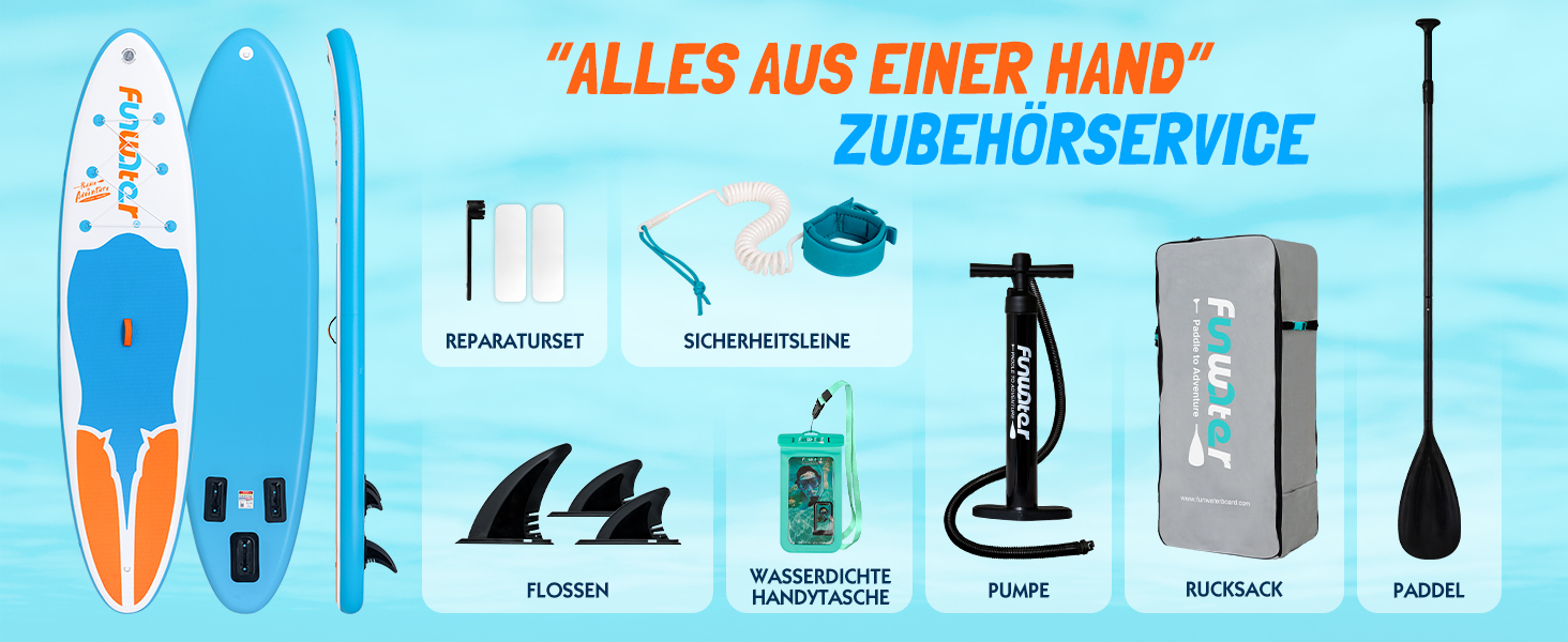 Надувне SUP-борд FunWater: комплект з аксесуарами (весло, насос, рюкзак, лінія, водонепроникний мішок)