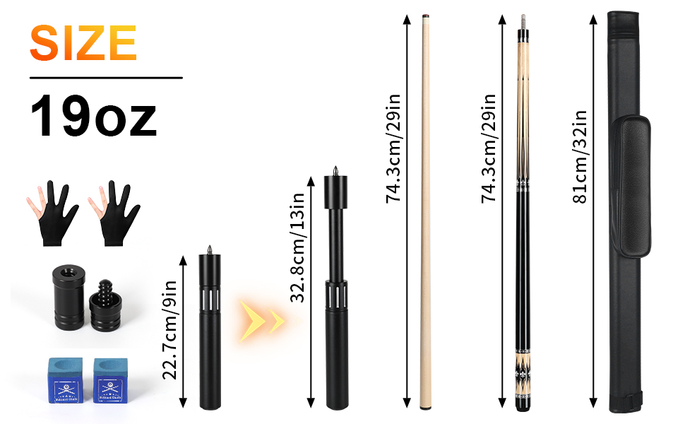 AKLOT Більярдний кий професійний з телескопічним подовженням, канадська береза, кейс, 147 см, 538 г (срібний)