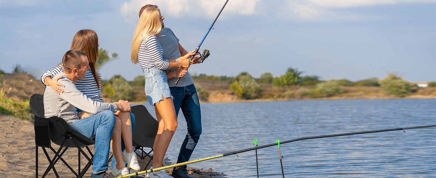 Крісло для кемпінгу Hausprofi складне, 150 кг, чорне. Зручне, з сумкою для перенесення, для пікніків, відпочинку на природі та риболовлі