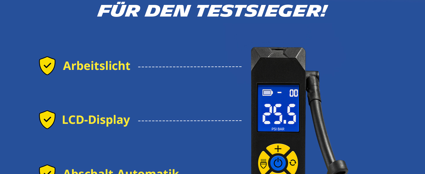 Міні-компресор Michelin Akku 10 Bar – портативний, цифровий | Для авто, велосипеда, електровелосипеда, мотоцикла, кемпера та причепа | 150 PSI, 7.4 V / 2500 mAH | LCD-дисплей, LED-підсвічування