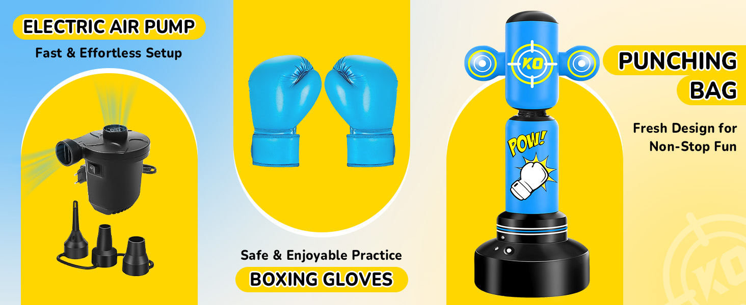 Дитячий боксерський мішок на 360° з підставкою 165 см, комплект з боксерськими рукавичками та електричним насосом, для дітей 6-14 років, ідеальний подарунок для карате