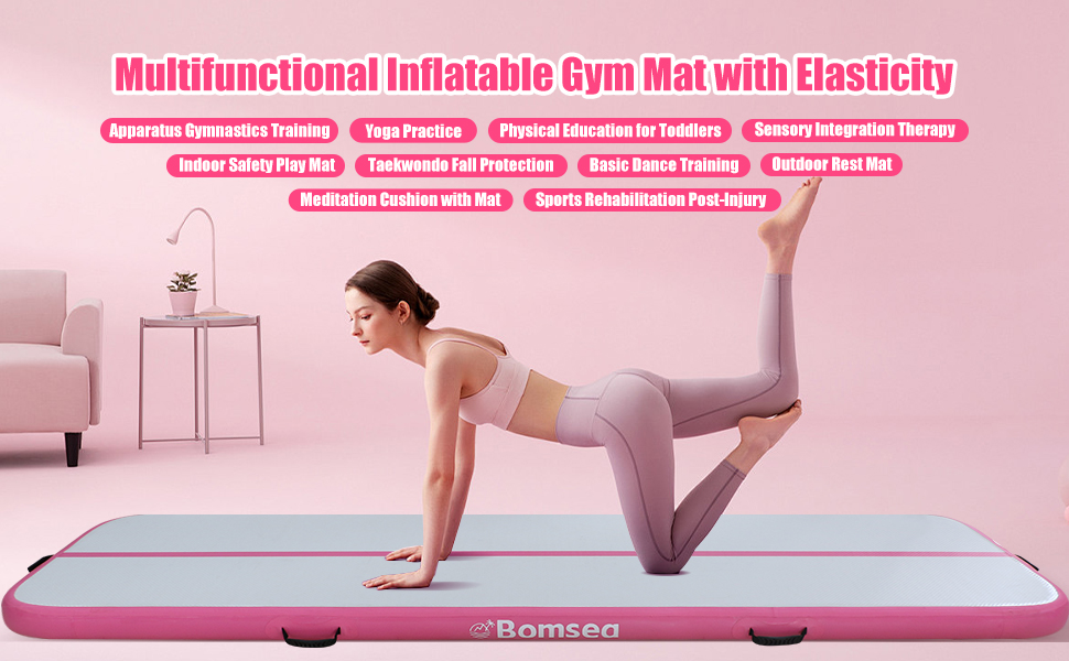 Надувна гімнастична матка Airtrack для дому: рожева, 200х100х10 см. Ідеальна для фітнесу, тренувань та гімнастики.