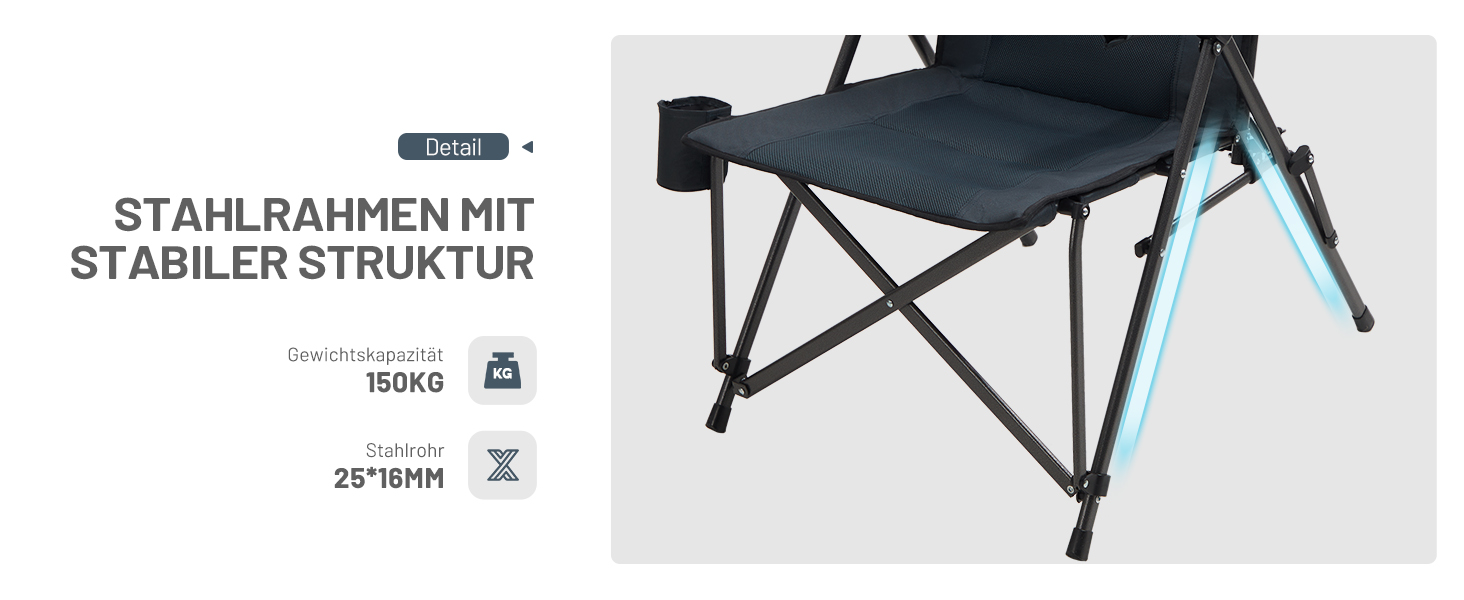 Крісло для кемпінгу Timber Ridge, складне, з високою спинкою XXL, 150 кг, широке сидіння 55 см, з підлокітником, для кемпінгу, саду, балкону