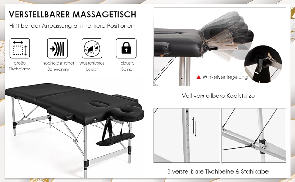 Масажний стіл COSTWAY алюмінієвий шириною 70 см, 2-х складне розкладне масажне ліжко з сумкою для перенесення, знімні підголівники і підлокітники, масажний стіл регулюється по висоті для фізіотерапії, масажі