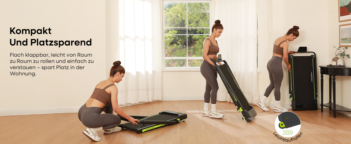 Бігова доріжка Walking Pad з нахилом 10%, 3.0 к.с., складна, для дому з магнітним пультом, LED-дисплеєм, висувними поручнями, 12 програм HIIT, до 136 кг, зелена