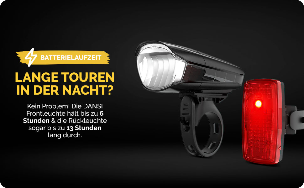 Набір переднього та заднього велоліхтаря DANSI StVZO I LED, 30/15 Lux, преміум якість