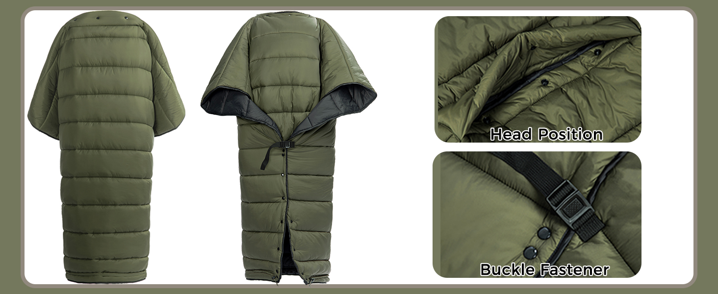 Спальний мішок OneWind для кемпінгу та гамака, 3 сезони, теплий плед, пончо, захист від холоду, ізоляція, для відпочинку на природі, піших прогулянок, зелений. Діапазон температур: 2°C~10°C (Deluxe). Розміри: 230x160 см та 200x137 см