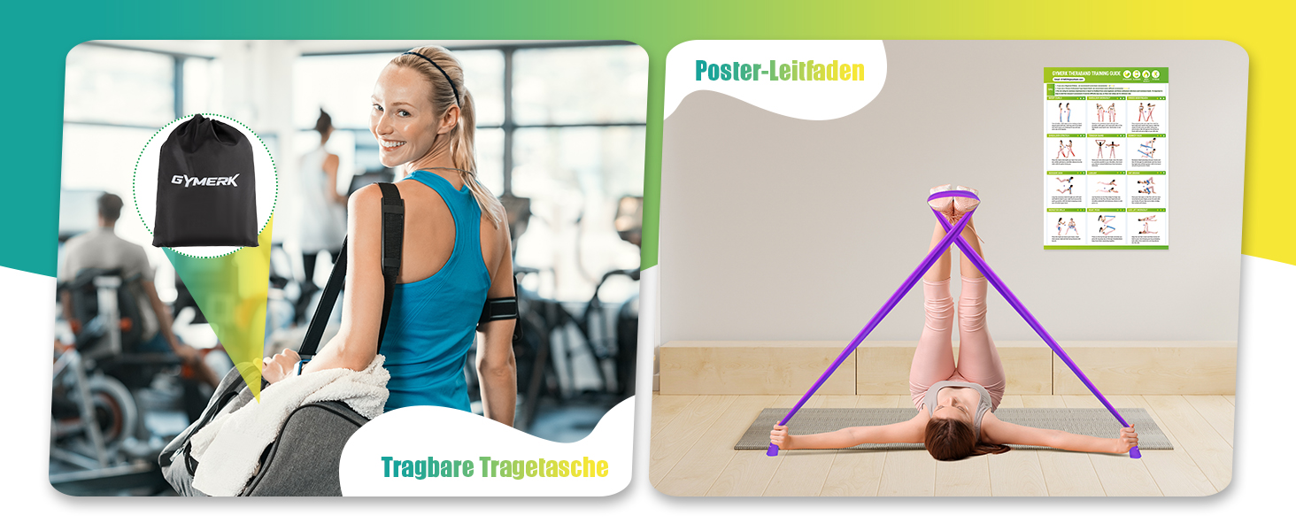 Набір фітнес-резинки 4 шт. (1.8M/2M), 4 рівні опору, постер з вправами, сумка для перенесення, інструкція, для йоги, пілатесу, нарощування м'язів. Кольори: жовтий, червоний, зелений, синій (градієнт фіолетовий)