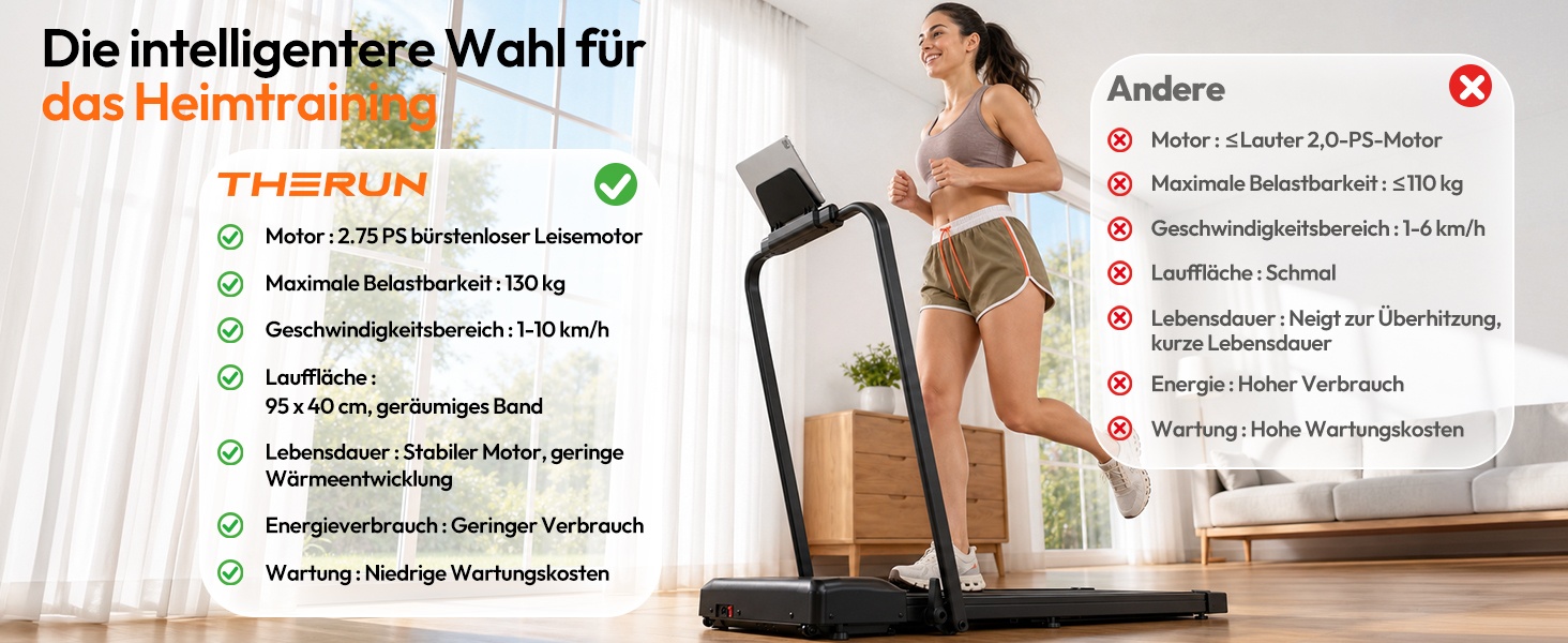 Складана доріжка для ходьби THERUN Walking Pad, безшумна бігова доріжка до 10 км/год, чорна