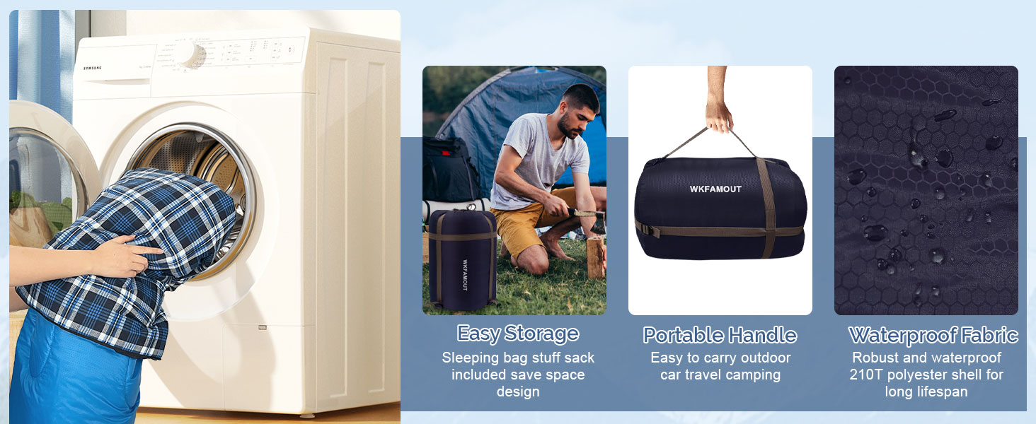 Спальний мішок для двох дорослих, 220x150 см, водонепроникний, зимовий, блакитний, фланель, з сумкою для зберігання