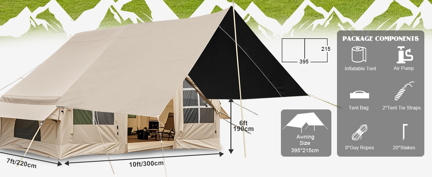 Надувний кемпінговий намет Glamping для 2/4/6/8 осіб 2025: швидкий монтаж, захист від дощу та москітної сітки, коричневий/бежевий