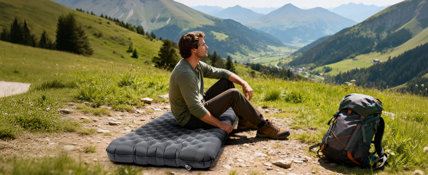 Килимок для кемпінгу HIKENTURE R-Wert 7.3 з ножною помпою, 10 см товщини, 210x64 см, 4 пори року, для туризму та наметів