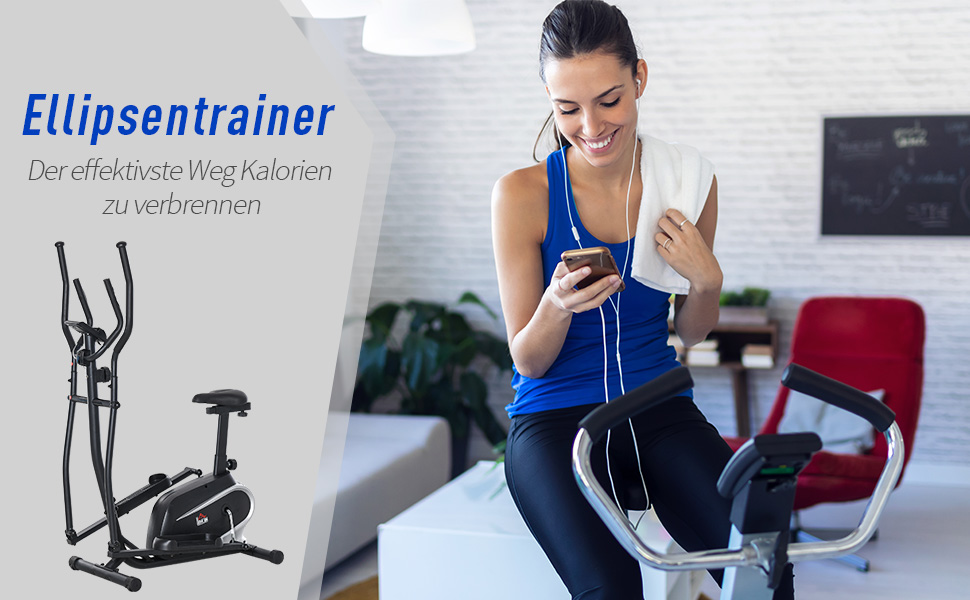 Еліптичний тренажер HOMCOM для дому з магнітною системою опору, 8 рівнів навантаження, 3 кг маховик, LCD-дисплей, до 100 кг