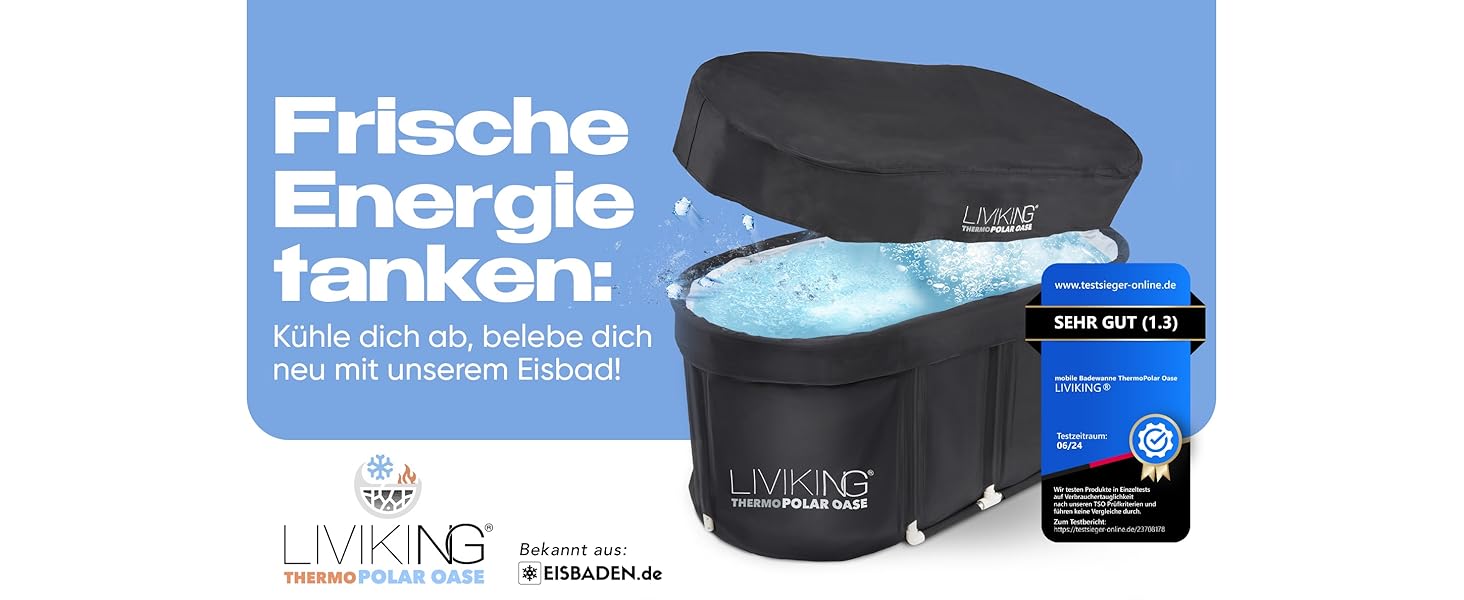 Тонна для криотерапії Eisbad, мобільна ванна для дорослих 120 см, комплект KOMFORT, чорний WeatherPro Bundle