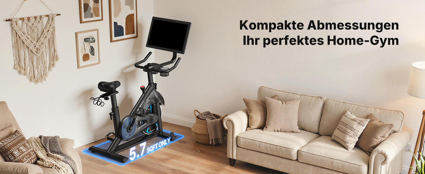 Велотренажер MERACH з магнітним опором, тихий, з покращеним амортизованим сидінням, власний додаток, стабільний H-фрейм, до 150 кг, блакитний з екраном