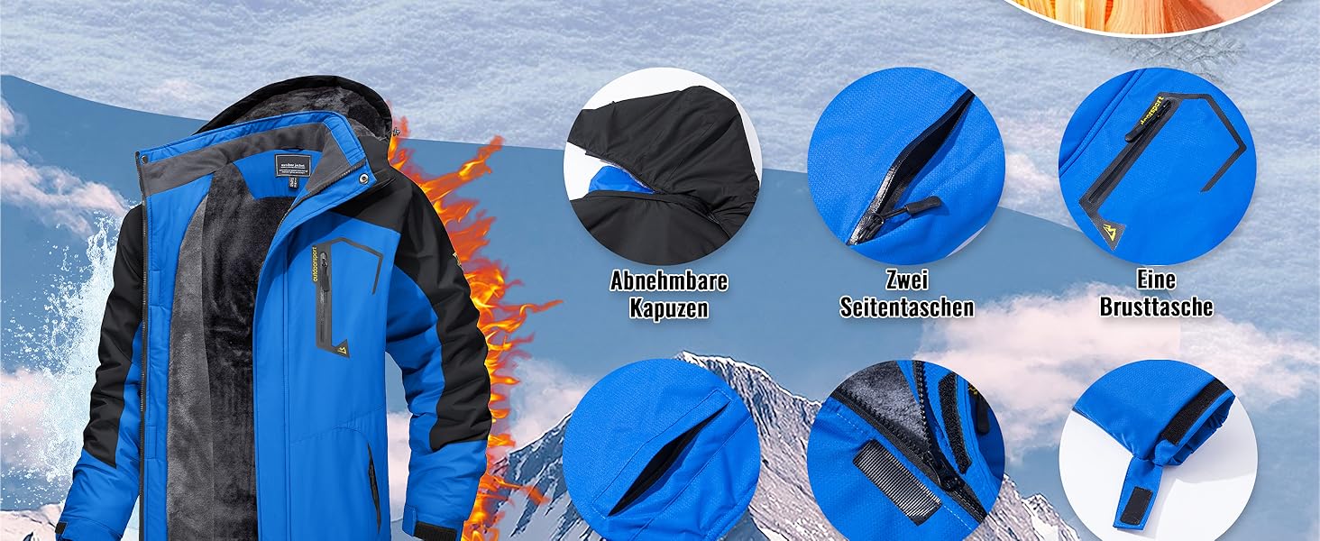 Чоловіча зимова куртка MAGCOMSEN з флісовою підкладкою, водонепроникна та вітронепроникна, тепла софтшел куртка для активного відпочинку з капюшоном, чорний/сірий колір