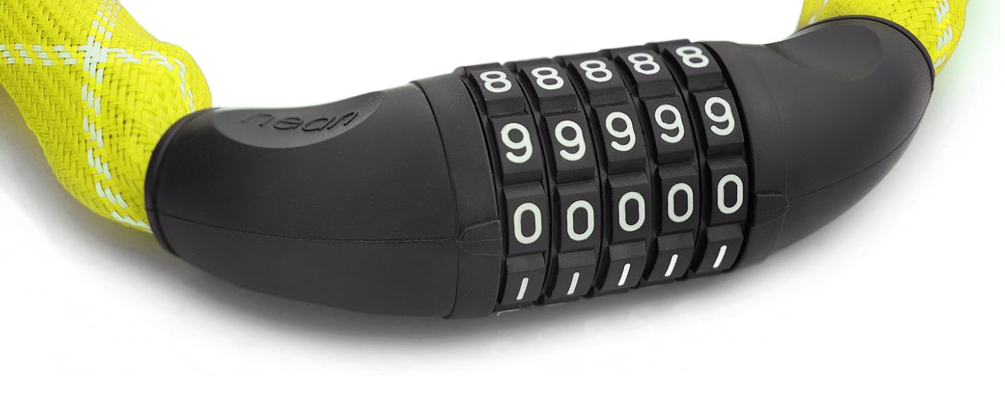 Замки для велосипеда Nean: надійний захист з цифровим кодом та міцною обмоткою, 6x6x900 мм (жовтий)