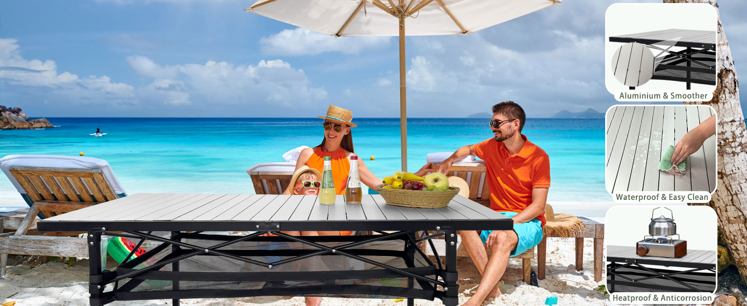 Складаний садовий стіл для кемпінгу Poepore, алюміній, 140x70x70 см, на 4-6 осіб, чорний