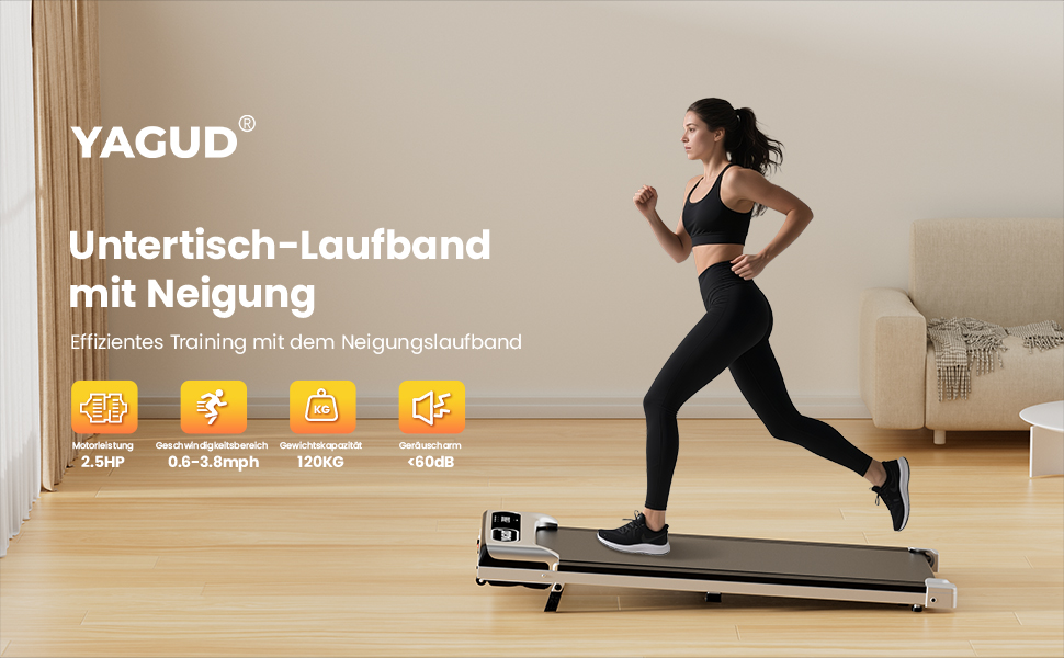 Walking Pad Yagud: Бігова доріжка 3-в-1 для дому та офісу з пультом керування та LED-дисплеєм (срільно-чорний)