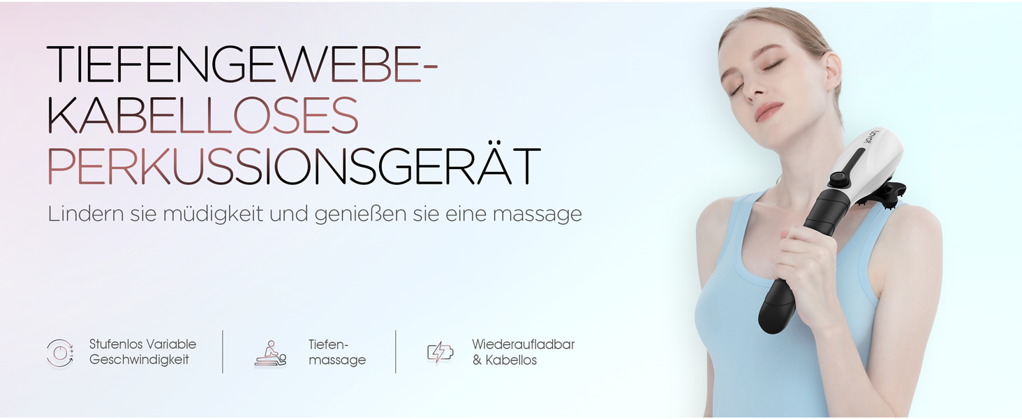 VOYOR HEALTH Перкусійний масажер для тіла, електричний ручний масажер для спини з 5 насадками, регульована швидкість, модель MH560, білий